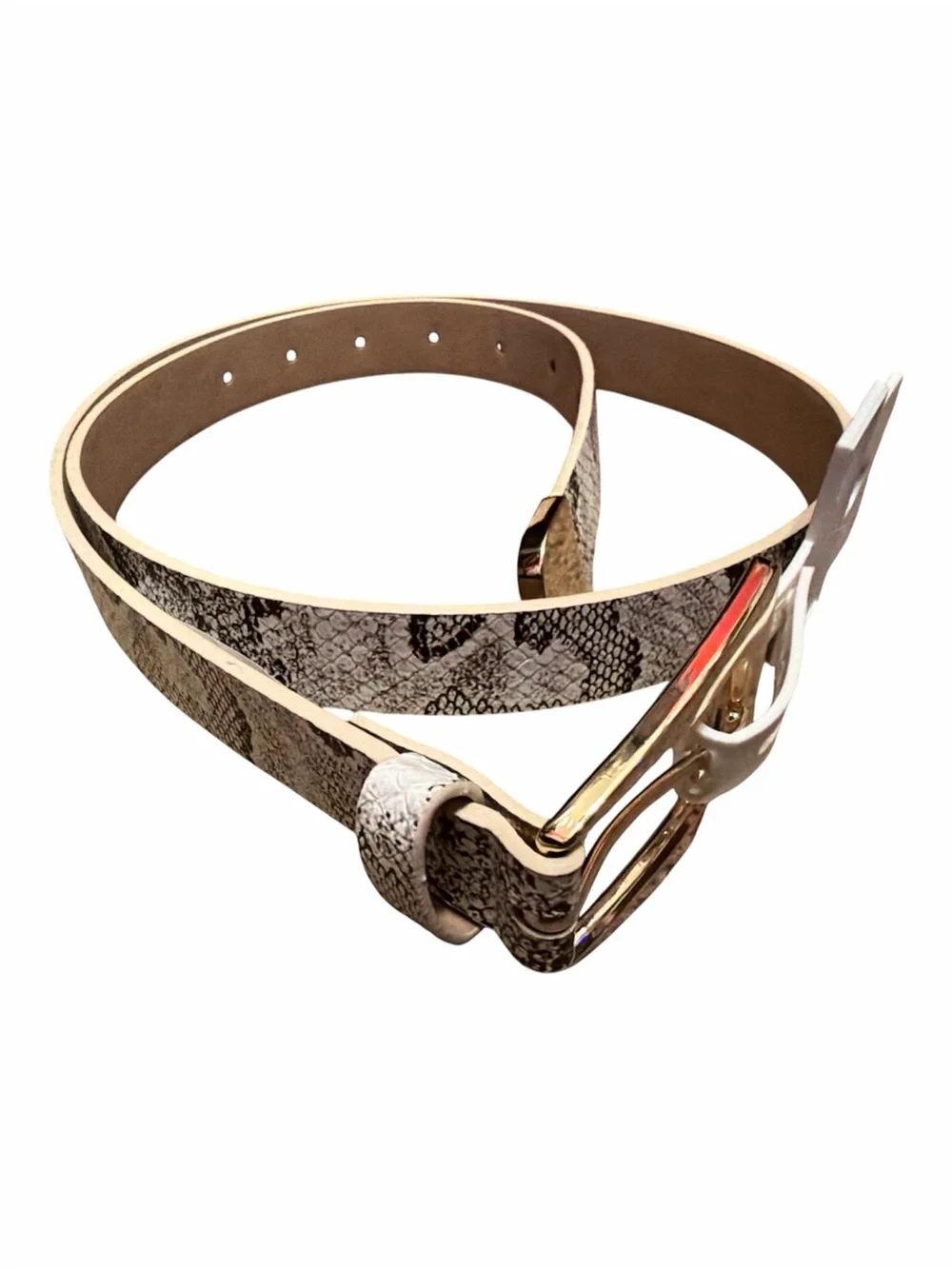 NWT A New Day Faux Snakeskin Leather Belt Gold Tone Buckle Gray White Neutral